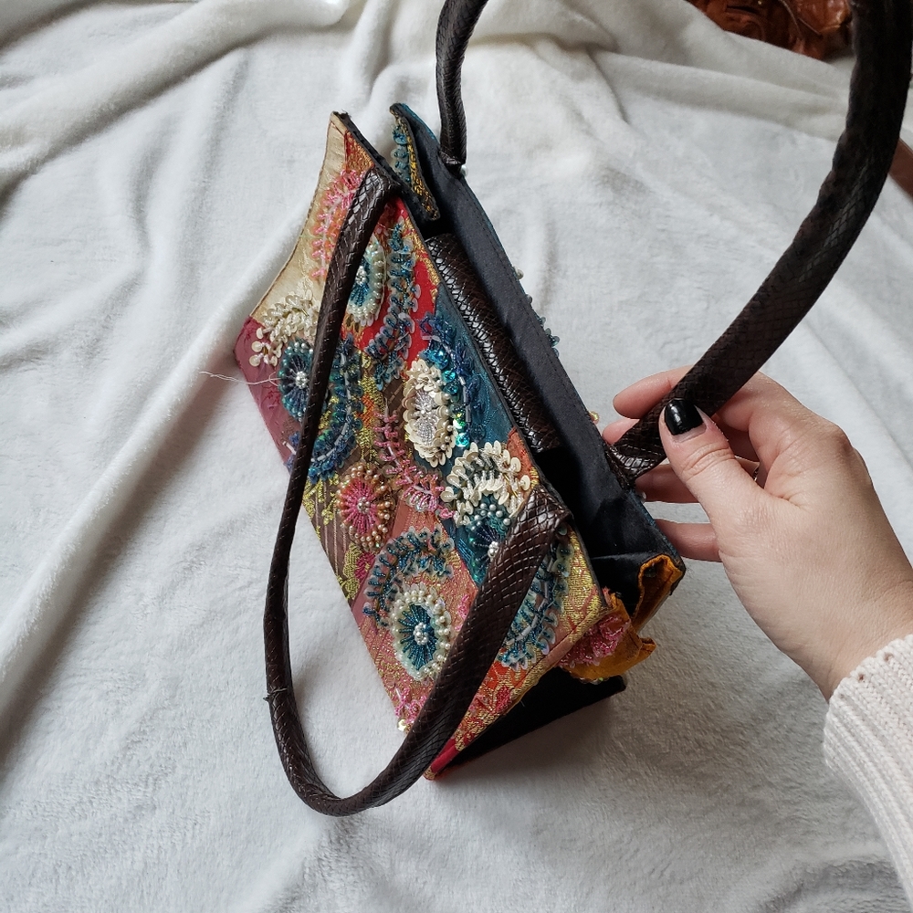 Daya Sequin Beaded Purse Patchwork Fabric Colorfu… - image 2